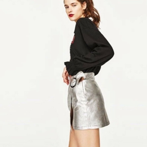 Zara Metallic Silver Wrap Buckle Ruched Mini Skirt - S - Picture 3 of 15